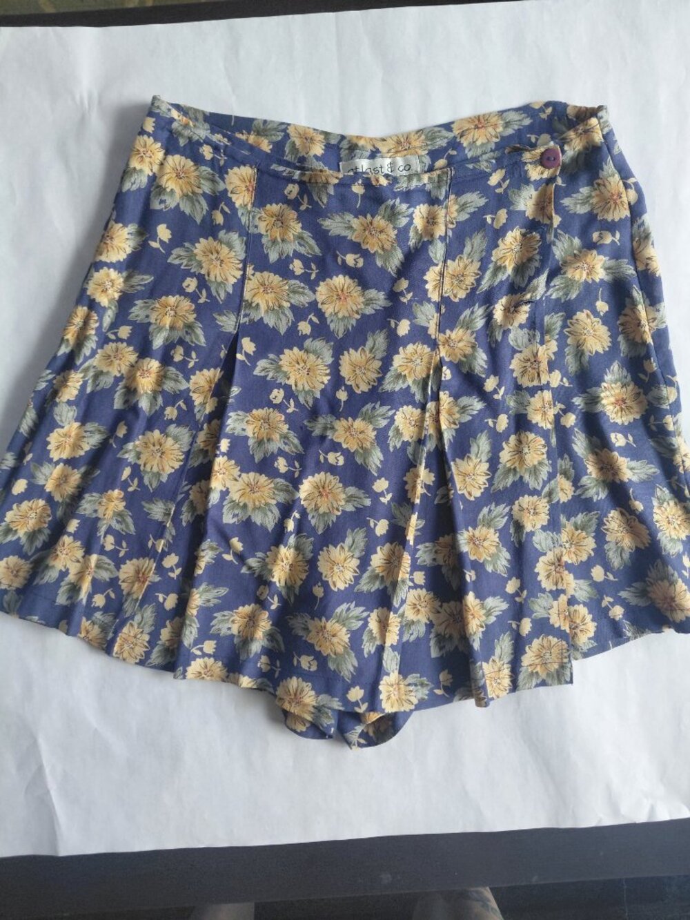 Vintage 90s Floral High Waisted Skort Blue Mini Skirt Shorts Cottagecore Sz S
